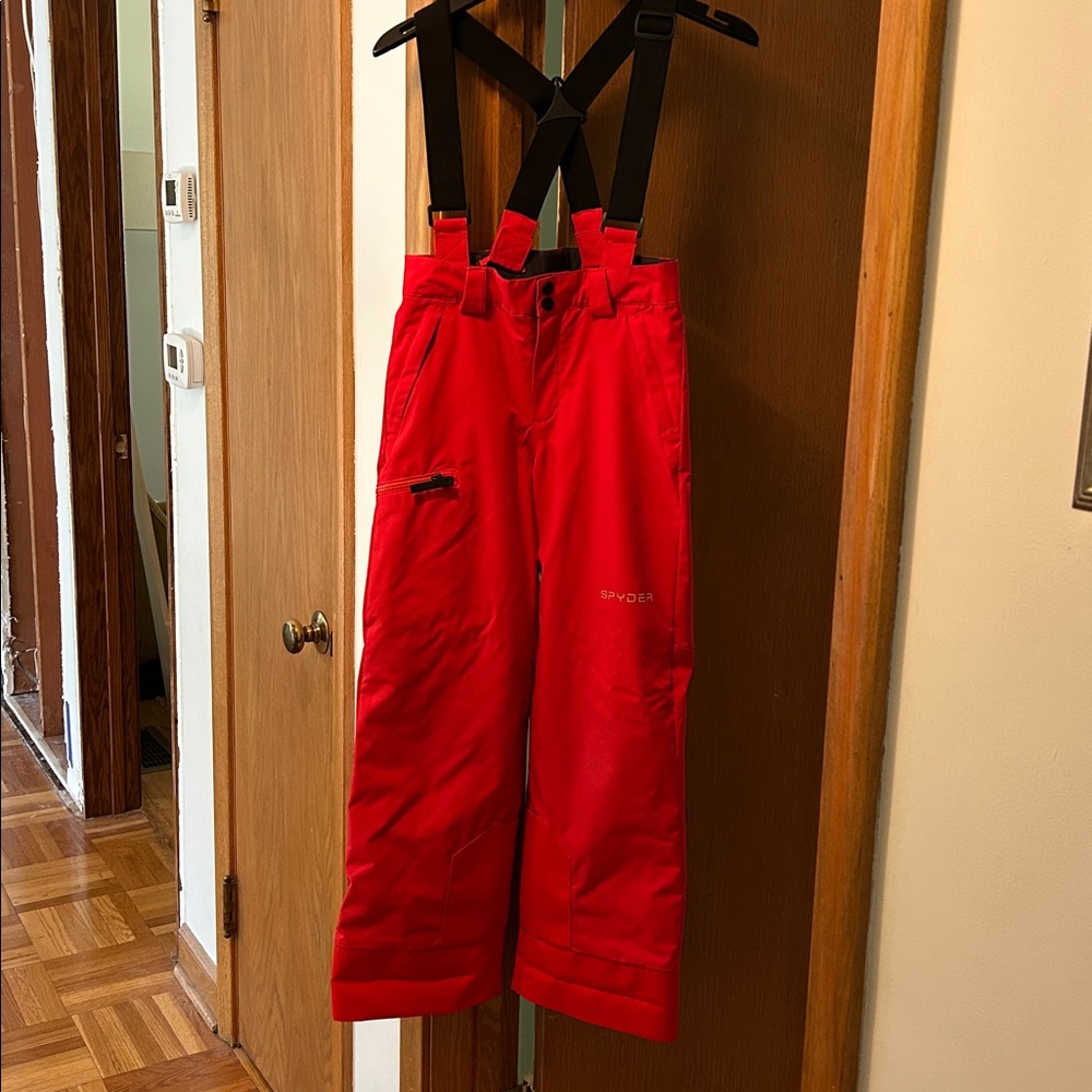 Spyder Vibrant Red Ski Pants with Black Suspenders - kids size 12